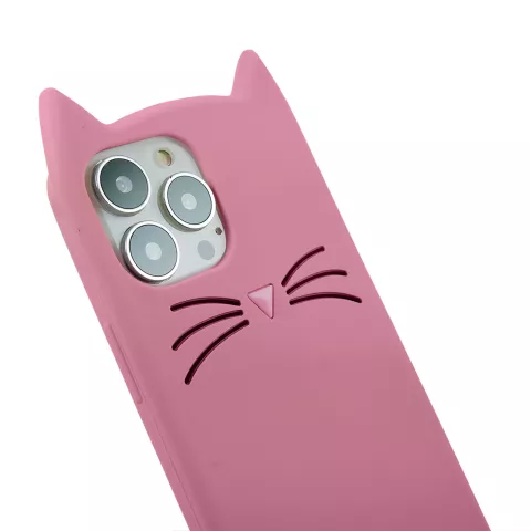 S&uuml;sse Katze Silikon S&uuml;sse Schnurrhaare und eine Katzennase H&uuml;lle f&uuml;r iPhone 13 Pro - Pink