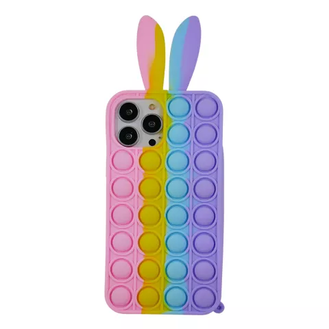 Bunny Pop Fidget Bubble Silikonh&uuml;lle f&uuml;r iPhone 13 Pro - Pink, Gelb, Blau und Lila