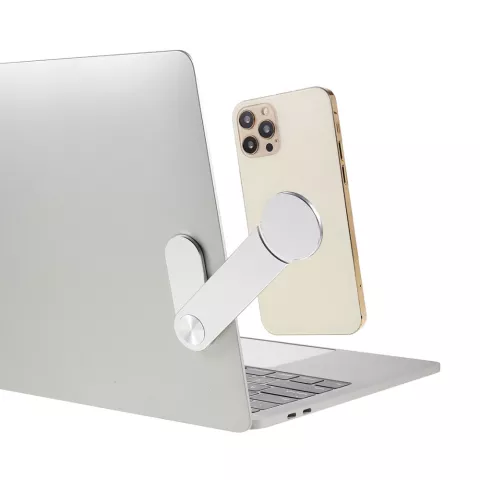 Magnetischer Handyhalter aus Aluminium f&uuml;r Laptop und MacBook - Farbe Silber