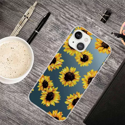 Sunflower TPU H&uuml;lle mit Sonnenblumen f&uuml;r iPhone 14 - transparent und gelb