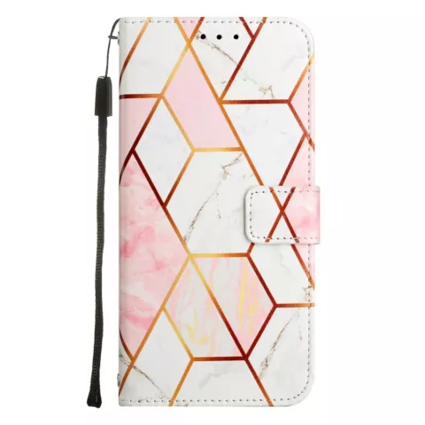 Rose Marble Wallet Kunstlederh&uuml;lle f&uuml;r iPhone 14 - weiss und pink