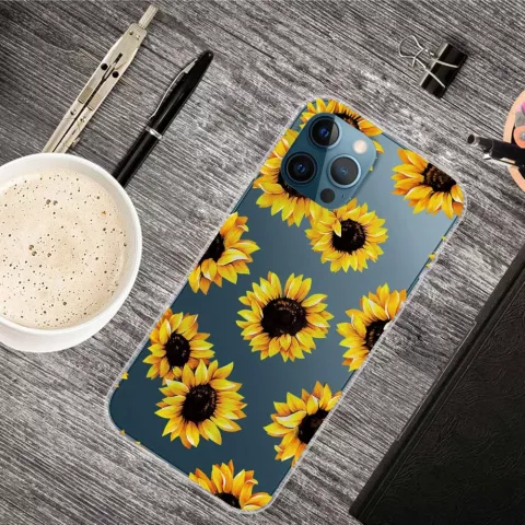 Sunflower TPU H&uuml;lle mit Sonnenblumen f&uuml;r iPhone 14 Pro - transparent und gelb