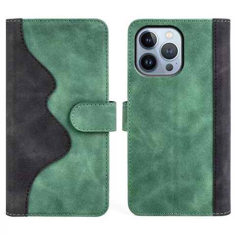 Bookcase Wallet Kunstlederh&uuml;lle f&uuml;r iPhone 14 Pro - gr&uuml;n