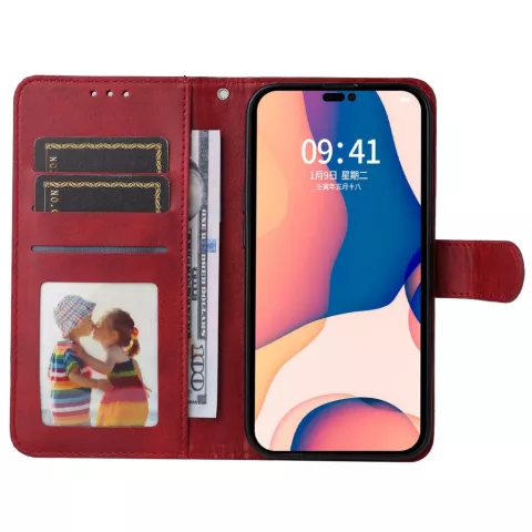 Bookcase Wallet Kunstlederh&uuml;lle f&uuml;r iPhone 14 Plus - rot