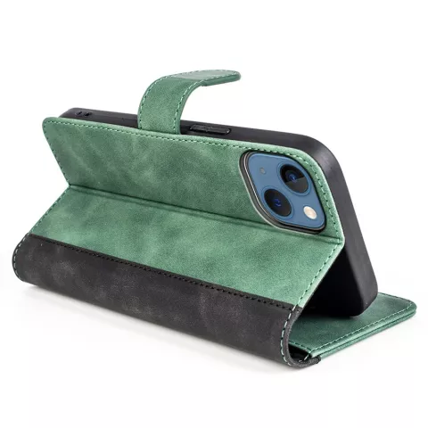 Bookcase Wallet Kunstlederh&uuml;lle f&uuml;r iPhone 14 Plus - gr&uuml;n