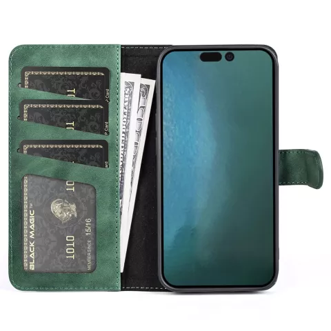 Bookcase Wallet Kunstlederh&uuml;lle f&uuml;r iPhone 14 Plus - gr&uuml;n