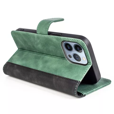 Bookcase Wallet Kunstlederh&uuml;lle f&uuml;r iPhone 14 Pro Max - gr&uuml;n