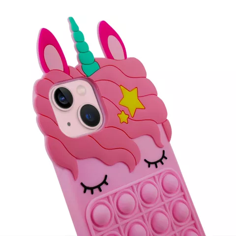 Unicorn Pop Fidget Bubble Einhorn-H&uuml;lle aus Silikon f&uuml;r iPhone 13 - Pink