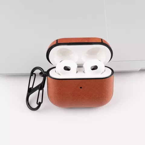 Schutzh&uuml;lle aus Kunstleder mit Haken f&uuml;r AirPods 3 - braun