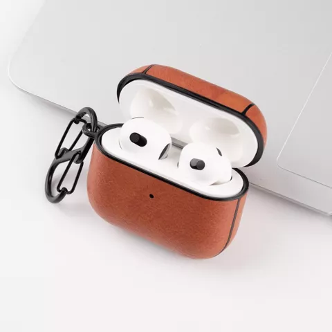 Schutzh&uuml;lle aus Kunstleder mit Haken f&uuml;r AirPods 3 - braun