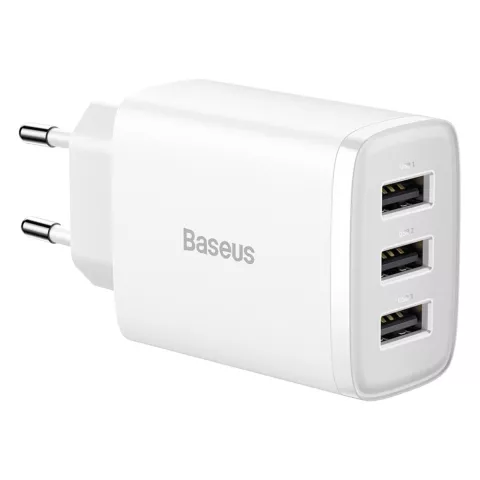 Baseus Kompaktes Ladeger&auml;t mit 3 USB-A-Anschl&uuml;ssen 17-W-Netzteil EU-Stecker - Weiss