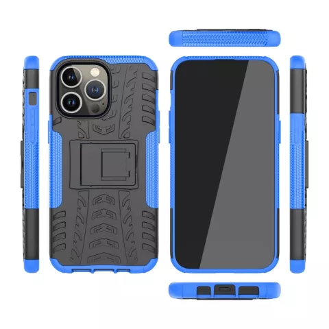 Stossfester St&auml;nder aus rutschfestem Kunststoff und TPU f&uuml;r iPhone 14 Pro - blau