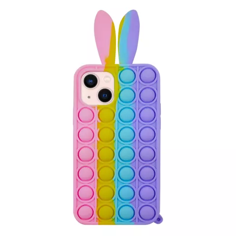 Bunny Pop Fidget Bubble Silikonh&uuml;lle f&uuml;r iPhone 14 - Pink, Gelb, Blau und Lila