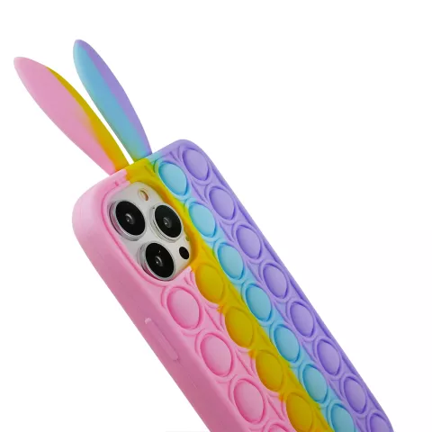 Bunny Pop Fidget Bubble Silikonh&uuml;lle f&uuml;r iPhone 14 Pro - Pink, Gelb, Blau und Lila