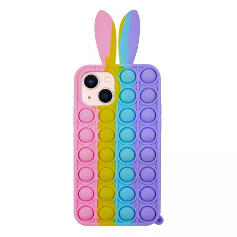 Bunny Pop Fidget Bubble Silikonh&uuml;lle f&uuml;r iPhone 14 Plus - Pink, Gelb, Blau und Lila