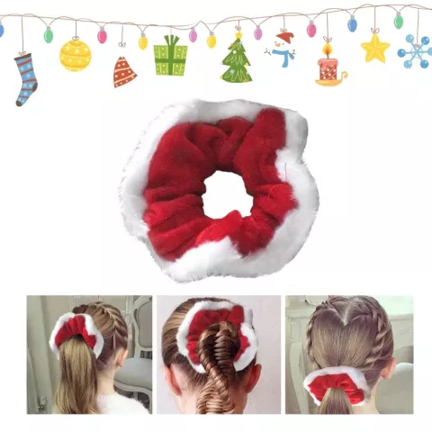 Weihnachts-Scrunchie Elastisches Weihnachtshaarband Haarschmuck Armband - Rot und Weiss