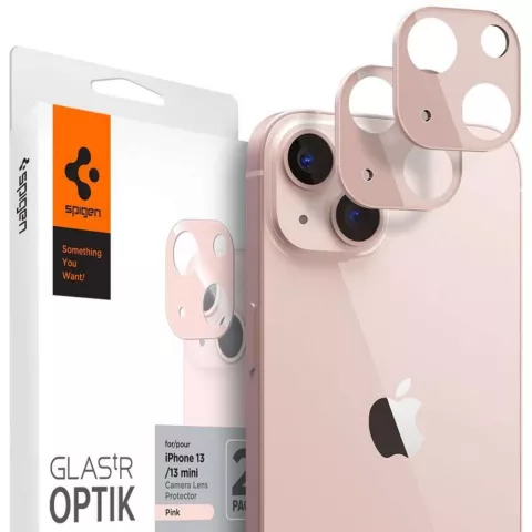 Spigen Camera Lens Glass Protector 2 Pack f&uuml;r iPhone 13 mini und iPhone 13 - Pink