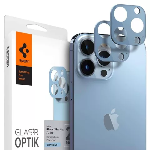 Spigen Kameraobjektiv-Glasschutz, 2er-Pack, Kompatibel mit iPhone 13 Pro und iPhone 13 Pro Max - Hellblau