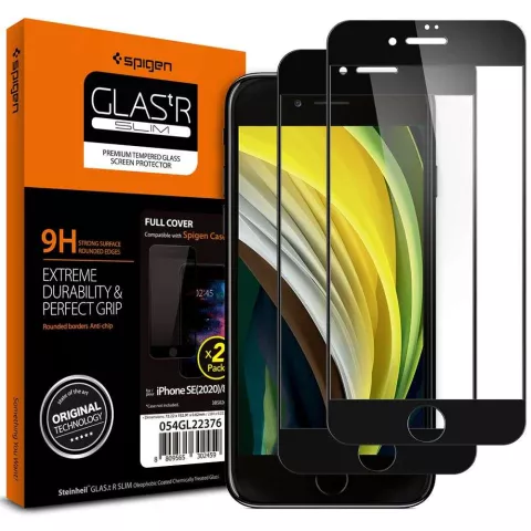 Spigen Screentector Full Cover Glass 2 Pack f&uuml;r iPhone 7, 8, SE 2020 und SE 2022 - Schwarz