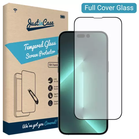 Just in Case Full Cover Tempered Glass Kompatibel mit iPhone 14 Pro Max - geh&auml;rtetes Glas