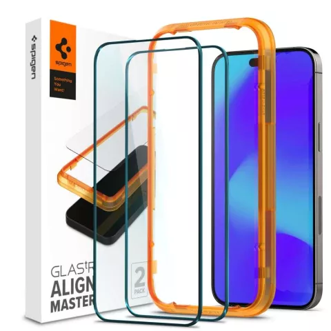 Spigen AlignMaster Full Cover Glass 2er Pack Kompatibel mit iPhone 14 Pro - geh&auml;rtetes Glas