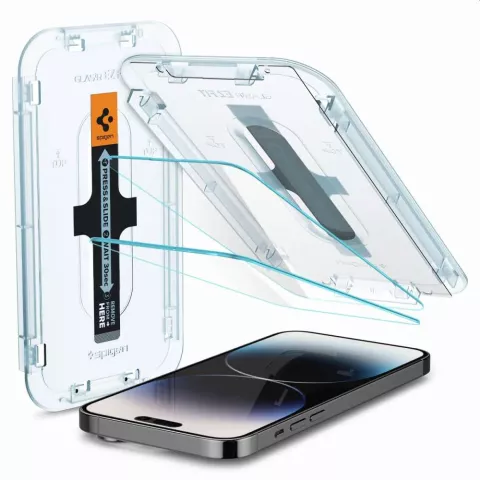 Spigen Glas mit Montagerahmen EZ FIT 2 Pack Kompatibel mit iPhone 14 Pro - geh&auml;rtetes Glas