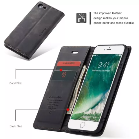 Caseme Retro Wallet Case H&uuml;lle f&uuml;r iPhone 7, 8, SE 2020 und SE 2022 - schwarz