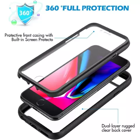 Just in Case 360 Full Cover Defense Case Kompatibel mit iPhone SE 2020 und iPhone SE 2022 - Schwarz