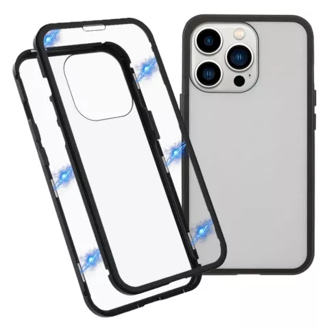 Just in Case Magnetic Metal Tempered Glass Cover Case f&uuml;r iPhone 13 Pro - schwarz und transparent