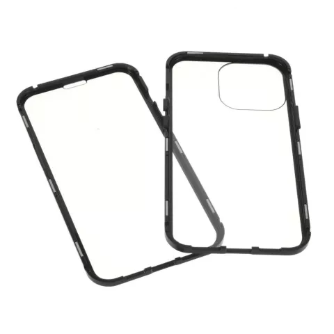 Just in Case Magnetic Metal Tempered Glass Cover Case f&uuml;r iPhone 13 Pro - schwarz und transparent