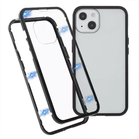 Just in Case Magnetic Metal Tempered Glass Cover Case f&uuml;r iPhone 13 mini - schwarz und transparent