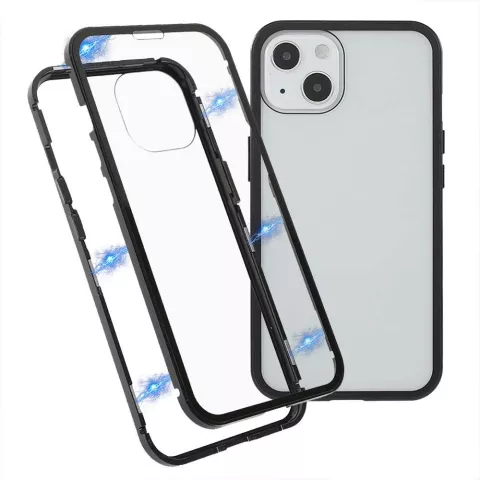 Just in Case Magnetic Metal Tempered Glass Cover Case Kompatibel mit iPhone 13 mini - schwarz und transparent