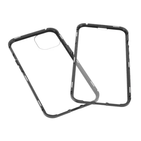 Just in Case Magnetic Metal Tempered Glass Cover Case Kompatibel mit iPhone 13 mini - schwarz und transparent