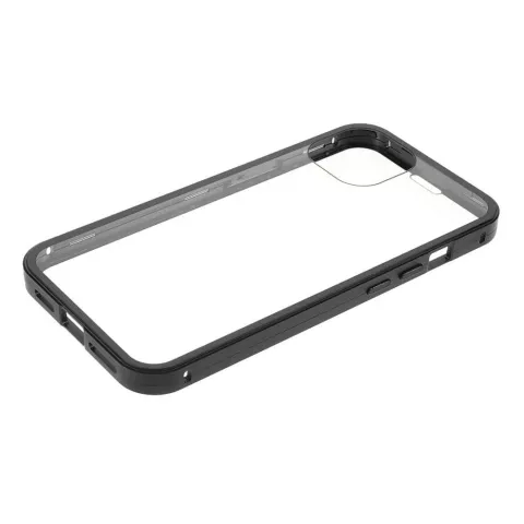 Just in Case Magnetic Metal Tempered Glass Cover Case Kompatibel mit iPhone 13 mini - schwarz und transparent