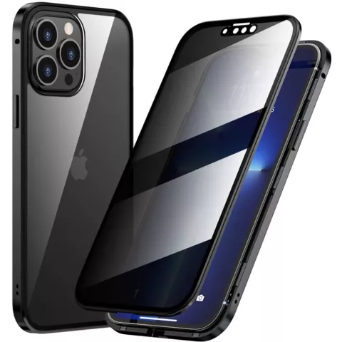Just in Case Magnetische Metall-Schutzh&uuml;lle aus geh&auml;rtetem Glas, Kompatibel mit iPhone 13 Pro - Schwarz