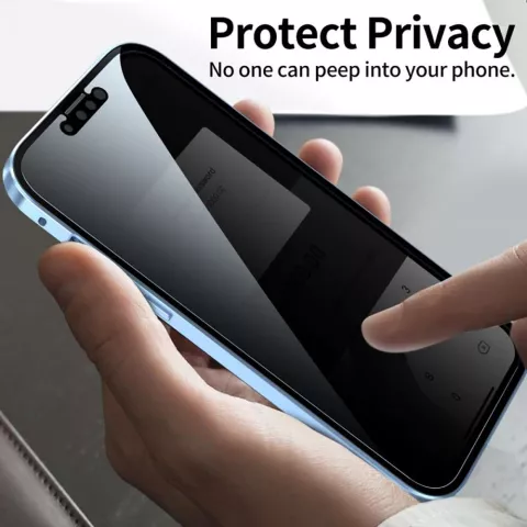 Just in Case Magnetic Metal Privacy Tempered Glass Cover Case f&uuml;r iPhone 13 Pro Max - schwarz