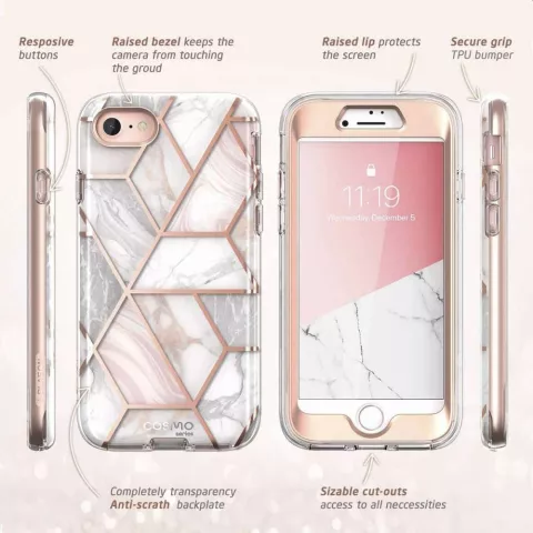 Supcase Cosmo Case Marble H&uuml;lle f&uuml;r iPhone SE 2020 und iPhone SE 2022 - Ros&eacute;gold