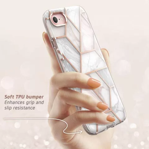 Supcase Cosmo Case Marble H&uuml;lle f&uuml;r iPhone SE 2020 und iPhone SE 2022 - Ros&eacute;gold