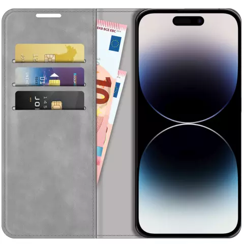 Just in Case Wallet Case Magnetische H&uuml;lle Kompatibel mit iPhone 14 Pro - Grau