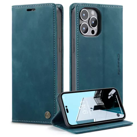 Caseme Retro Wallet Case H&uuml;lle f&uuml;r iPhone 14 Pro - blau