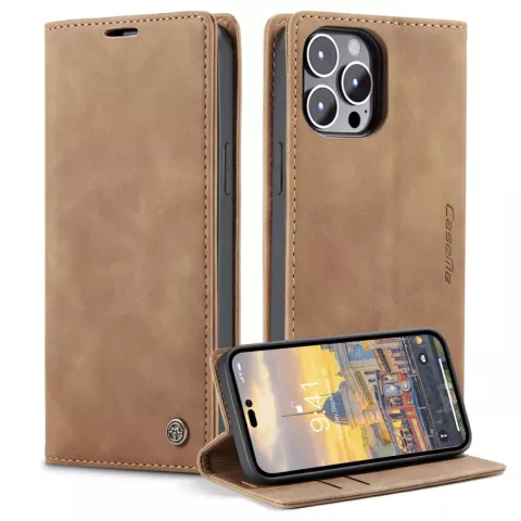 Caseme Retro Wallet Case H&uuml;lle f&uuml;r iPhone 14 Pro - braun