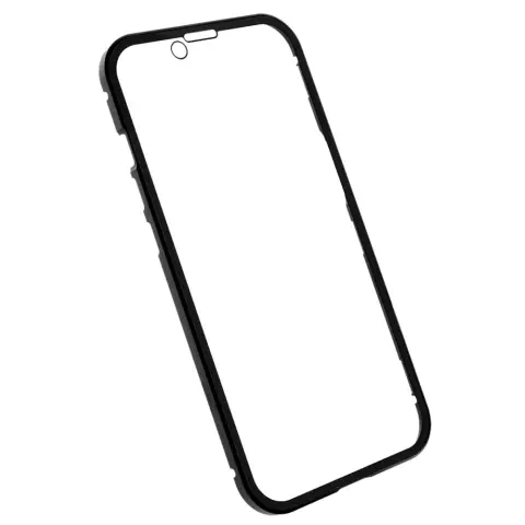 Just in Case Magnetic Metal Tempered Glass Cover Case f&uuml;r iPhone 14 - schwarz und transparent