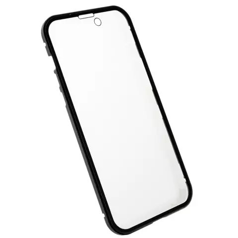 Just in Case Magnetic Metal Tempered Glass Cover Case f&uuml;r iPhone 14 Pro - schwarz und transparent