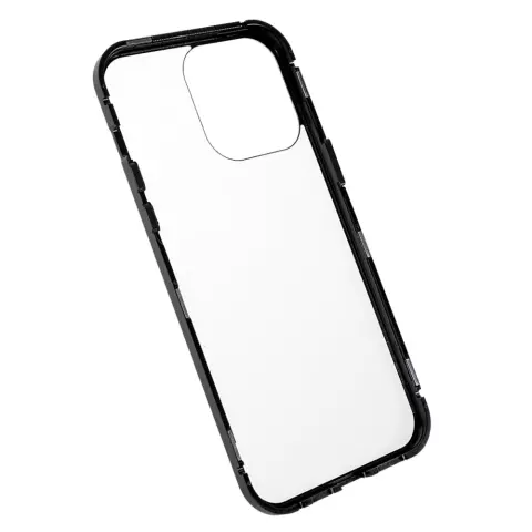 Just in Case Magnetic Metal Tempered Glass Cover Case f&uuml;r iPhone 14 Pro - schwarz und transparent