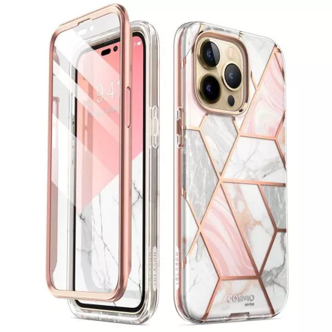 Supcase Cosmo Case Marmorh&uuml;lle Kompatibel mit iPhone 14 Pro Max - Ros&eacute;gold