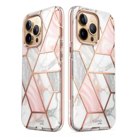 Supcase Cosmo Case Marmorh&uuml;lle Kompatibel mit iPhone 14 Pro Max - Ros&eacute;gold