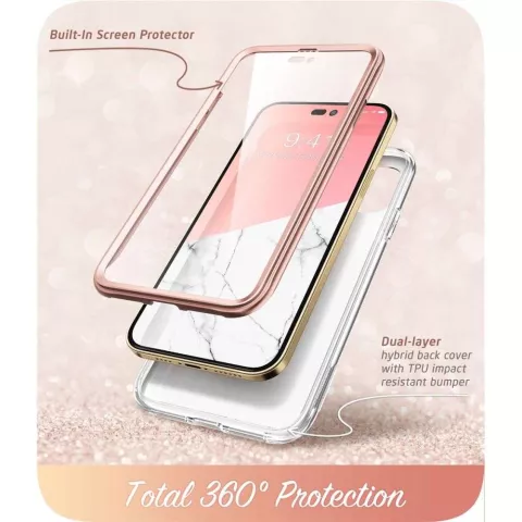 Supcase Cosmo Case Marmorh&uuml;lle Kompatibel mit iPhone 14 Pro Max - Ros&eacute;gold
