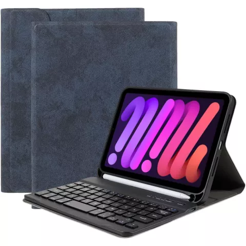 Just in Case Vintage Bluetooth-Tastaturabdeckung QWERTZ-H&uuml;lle Kompatibel mit iPad mini 6 (2021) &amp; iPad mini 7 (2024) - blau