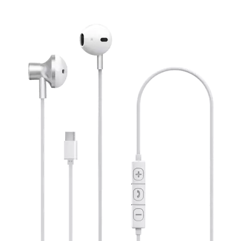 XQISIT USB-C Kabelgebundene Kopfh&ouml;rer mit Mikrofon und Tasten - Weiss