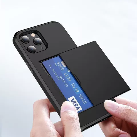 Geheimer Kartenhalter aus Kunststoff und sch&uuml;tzende TPU-H&uuml;lle f&uuml;r iPhone 14 Plus - schwarz